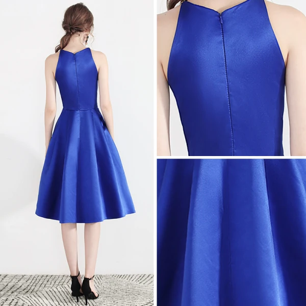 Modern / Fashion Royal Blue Homecoming Graduation Dresses 2018 A-Line / Princess Scoop Neck Sleeveless Asymmetrical Ruffle Formal Dresses