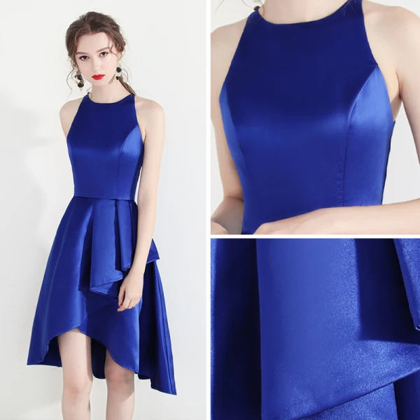 Modern / Fashion Royal Blue Homecoming Graduation Dresses 2018 A-Line / Princess Scoop Neck Sleeveless Asymmetrical Ruffle Formal Dresses