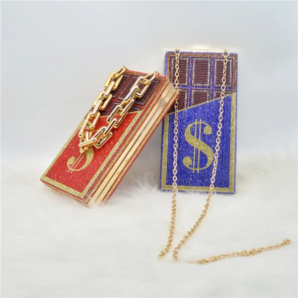 Amazing / Unique Rhinestone Square Dollar Chocolate Clutch Bags 2021