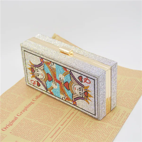 Unique Argenté Faux Diamant Carrés Poker Pochette 2021