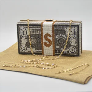 Amazing Unique Black Rhinestone Square Dollar Clutch Bags 2021