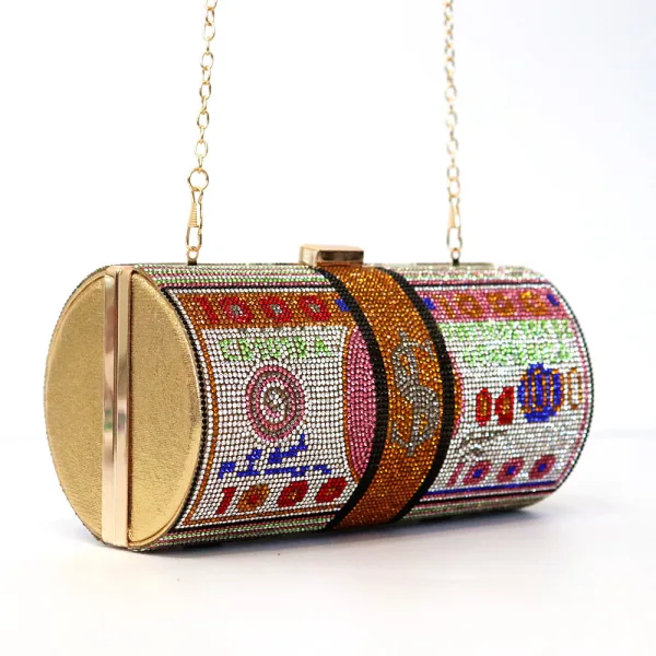 Fashion Candy Pink Rhinestone Round Dollar Clutch Bags 2021 Metal Velour