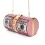 Fashion Candy Pink Rhinestone Round Dollar Clutch Bags 2021 Metal Velour