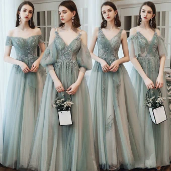 Affordable Sage Green Bridesmaid Dresses 2021 A Line Princess Backless Appliques Lace Beading Floor Length Long Ruffle