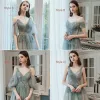 Affordable Sage Green Bridesmaid Dresses 2021 A-Line / Princess Backless Appliques Lace Beading Floor-Length / Long Ruffle