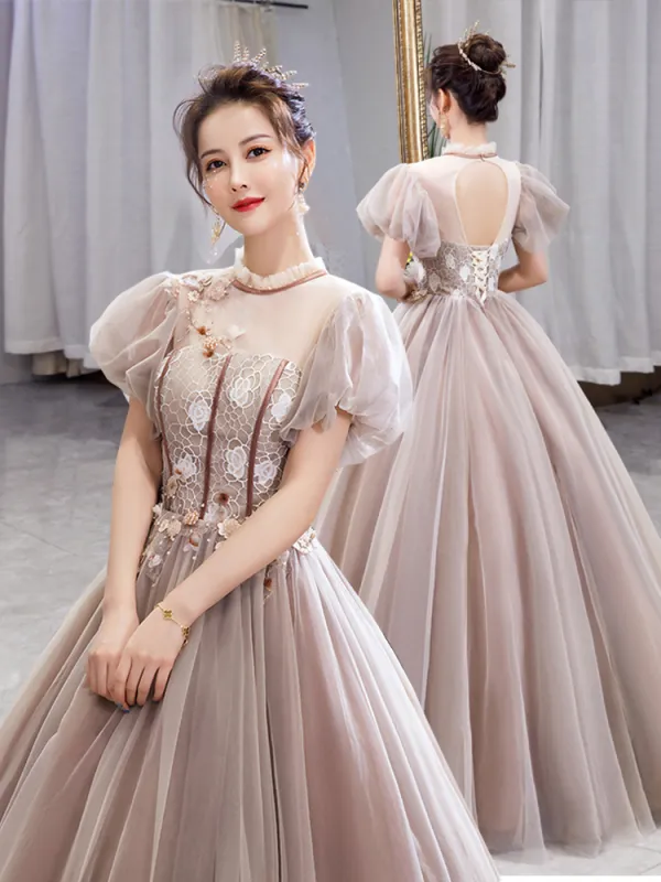 White and tan prom dress best sale