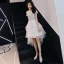 Chic / Belle Ivoire Robe De Cocktail 2018 Princesse De l'épaule Manches Courtes Paillettes Asymétrique Volants Dos Nu Robe De Ceremonie