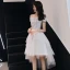 Chic / Belle Ivoire Robe De Cocktail 2018 Princesse De l'épaule Manches Courtes Paillettes Asymétrique Volants Dos Nu Robe De Ceremonie