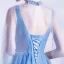 Sexy Ocean Blue Dancing Prom Dresses With Shawl 2021 A-Line / Princess Deep V-Neck Sleeveless Beading Glitter Tulle Floor-Length / Long Ruffle Backless Formal Dresses