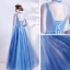 Sexy Ocean Blue Dancing Prom Dresses With Shawl 2021 A-Line / Princess Deep V-Neck Sleeveless Beading Glitter Tulle Floor-Length / Long Ruffle Backless Formal Dresses