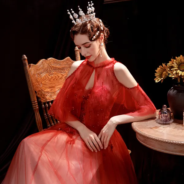 Paillettes rouge haut bas robe de soirée de bal avec dos ouvert – Pgmdress