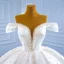 Luxury / Gorgeous White Satin Bridal Wedding Dresses 2021 Ball Gown See-through Off-The-Shoulder Deep V-Neck Short Sleeve Backless Handmade  Beading Pearl Chapel Train