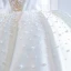 Luxury / Gorgeous White Satin Bridal Wedding Dresses 2021 Ball Gown See-through Off-The-Shoulder Deep V-Neck Short Sleeve Backless Handmade  Beading Pearl Chapel Train