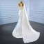 Luxury / Gorgeous White Satin Bridal Wedding Dresses 2021 Trumpet / Mermaid See-through Scoop Neck Short Sleeve Handmade  Beading Pearl Watteau Train Ruffle