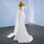 Luxury / Gorgeous White Satin Bridal Wedding Dresses 2021 Trumpet / Mermaid See-through Scoop Neck Short Sleeve Handmade  Beading Pearl Watteau Train Ruffle