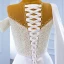 Luxury / Gorgeous White Satin Bridal Wedding Dresses 2021 Trumpet / Mermaid See-through Scoop Neck Short Sleeve Handmade  Beading Pearl Watteau Train Ruffle