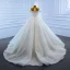 Luxury / Gorgeous White Bridal Wedding Dresses 2021 Ball Gown See-through Scoop Neck Short Sleeve Handmade  Beading Pearl Glitter Tulle Chapel Train Ruffle