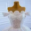 Luxury / Gorgeous White Bridal Wedding Dresses 2021 Ball Gown See-through Scoop Neck Short Sleeve Handmade  Beading Pearl Glitter Tulle Chapel Train Ruffle