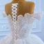 Luxury / Gorgeous White Bridal Wedding Dresses 2021 Ball Gown See-through Scoop Neck Short Sleeve Handmade  Beading Pearl Glitter Tulle Chapel Train Ruffle