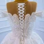 Luxury / Gorgeous White Bridal Wedding Dresses 2021 Ball Gown See-through Scoop Neck Short Sleeve Handmade  Beading Pearl Glitter Tulle Chapel Train Ruffle