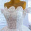 Luxury / Gorgeous White Bridal Wedding Dresses 2021 Ball Gown See-through Scoop Neck Short Sleeve Handmade  Beading Pearl Glitter Tulle Chapel Train Ruffle