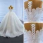Luxury / Gorgeous White Bridal Wedding Dresses 2021 Ball Gown See-through Scoop Neck Short Sleeve Handmade  Beading Pearl Glitter Tulle Chapel Train Ruffle