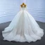 Charmant Blanche La Mariée Robe De Mariée 2021 Robe Boule Transparentes Encolure Dégagée Manches Longues Dos Nu Appliques En Dentelle Fait main Perlage Glitter Tulle