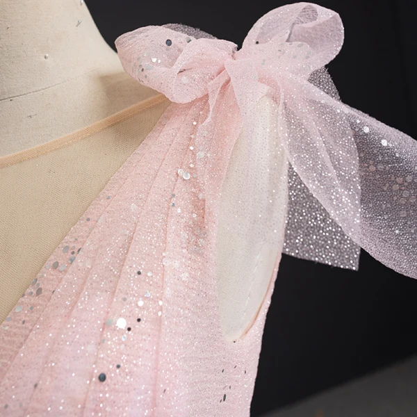 Luxury / Gorgeous Pearl Pink Prom Dresses 2021 Ball Gown Formal Dresses See-through Deep V-Neck Sleeveless Backless Beading Sequins Glitter Tulle Chapel Train