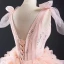 Luxury / Gorgeous Pearl Pink Prom Dresses 2021 Ball Gown Formal Dresses See-through Deep V-Neck Sleeveless Backless Beading Sequins Glitter Tulle Chapel Train