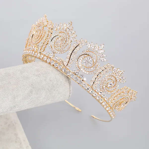 High-end Gold Tiara Bridal Hair Accessories 2021 Copper Zircon Wedding Accessories