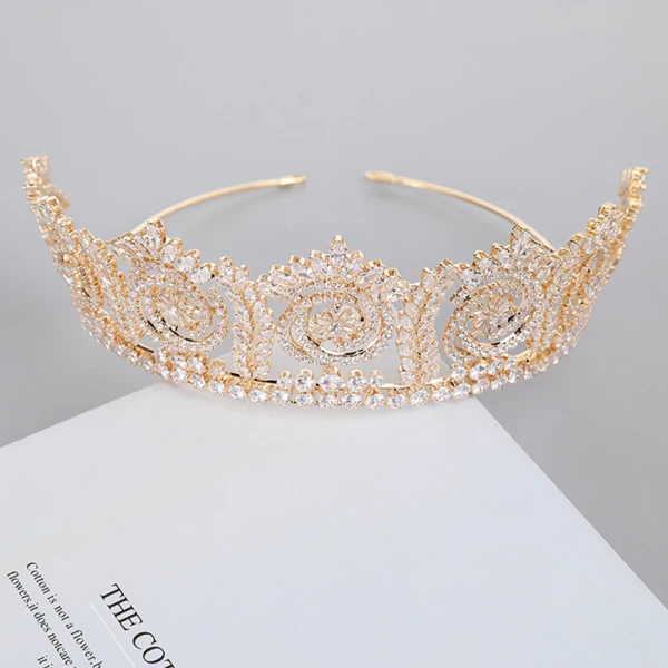 High-end Gull Tiara Har Tilbehor 2021 Kobber Zirkon Bryllup Tilbehør