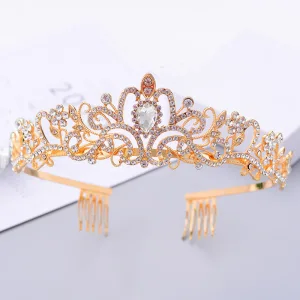 Erschwinglich Gold Kamm Diadem Haarschmuck Braut 2021 Metall Strass Hochzeit Brautaccessoires