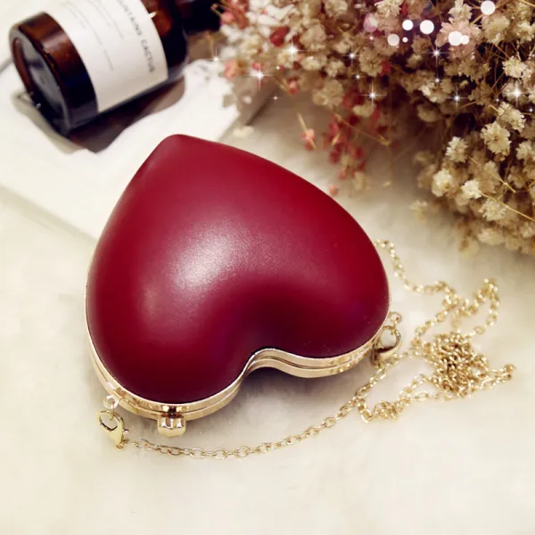 Amazing / Unique Burgundy PU Heart-shaped Clutch Bags 2021