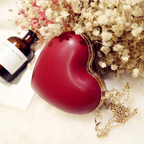 Amazing / Unique Burgundy PU Heart-shaped Clutch Bags 2021