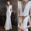 Haut de Gamme Blanche Robe De Soirée 2021 Trompette / Sirène Transparentes Col Haut Manches de cloche Perlage Paillettes Longue Volants Robe De Ceremonie