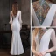 Haut de Gamme Blanche Robe De Soirée 2021 Trompette / Sirène Transparentes Col Haut Manches de cloche Perlage Paillettes Longue Volants Robe De Ceremonie