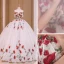 Blomsterfe Elfenben Rose Bryllups Brudekjoler 2021 Ballkjole Kjæreste Uten Ermer Ryggløse Appliques Blonder Blomst Beading Cathedral Train Buste