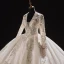 Luxury / Gorgeous Ivory Bridal Wedding Dresses 2021 Ball Gown Deep V-Neck Long Sleeve Backless Appliques Lace Beading Sequins Glitter Tulle Royal Train Ruffle