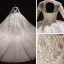 Luxury / Gorgeous Ivory Bridal Wedding Dresses 2021 Ball Gown Deep V-Neck Long Sleeve Backless Appliques Lace Beading Sequins Glitter Tulle Royal Train Ruffle