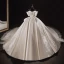 Luxury / Gorgeous Ivory Satin Bridal Wedding Dresses 2021 Ball Gown Off-The-Shoulder Short Sleeve Backless Appliques Lace Handmade  Beading Cathedral Train