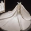 Luxury / Gorgeous Ivory Satin Bridal Wedding Dresses 2021 Ball Gown Off-The-Shoulder Short Sleeve Backless Appliques Lace Handmade  Beading Cathedral Train