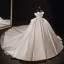 Luxury / Gorgeous Ivory Satin Bridal Wedding Dresses 2021 Ball Gown Off-The-Shoulder Short Sleeve Backless Appliques Lace Handmade  Beading Cathedral Train