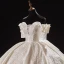Luxury / Gorgeous Ivory Satin Bridal Wedding Dresses 2021 Ball Gown Off-The-Shoulder Short Sleeve Backless Appliques Lace Handmade  Beading Cathedral Train