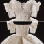 Luxury / Gorgeous Ivory Satin Bridal Wedding Dresses 2021 Ball Gown Off-The-Shoulder Short Sleeve Backless Appliques Lace Handmade  Beading Cathedral Train
