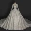 Illusion Ivory Wedding Dresses 2018 Ball Gown V-Neck Long Sleeve Backless Star Appliques Pierced Lace Glitter Rhinestone Cathedral Train Ruffle