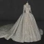 Illusion Ivory Wedding Dresses 2018 Ball Gown V-Neck Long Sleeve Backless Star Appliques Pierced Lace Glitter Rhinestone Cathedral Train Ruffle