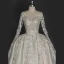 Illusion Ivory Wedding Dresses 2018 Ball Gown V-Neck Long Sleeve Backless Star Appliques Pierced Lace Glitter Rhinestone Cathedral Train Ruffle