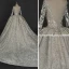 Illusion Ivory Wedding Dresses 2018 Ball Gown V-Neck Long Sleeve Backless Star Appliques Pierced Lace Glitter Rhinestone Cathedral Train Ruffle