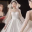 Victorian Style Ivory See-through Bridal Wedding Dresses 2021 Ball Gown High Neck Puffy Long Sleeve Backless Beading Pearl Rhinestone Cathedral Train Ruffle