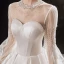 Victorian Style Ivory See-through Bridal Wedding Dresses 2021 Ball Gown High Neck Puffy Long Sleeve Backless Beading Pearl Rhinestone Cathedral Train Ruffle